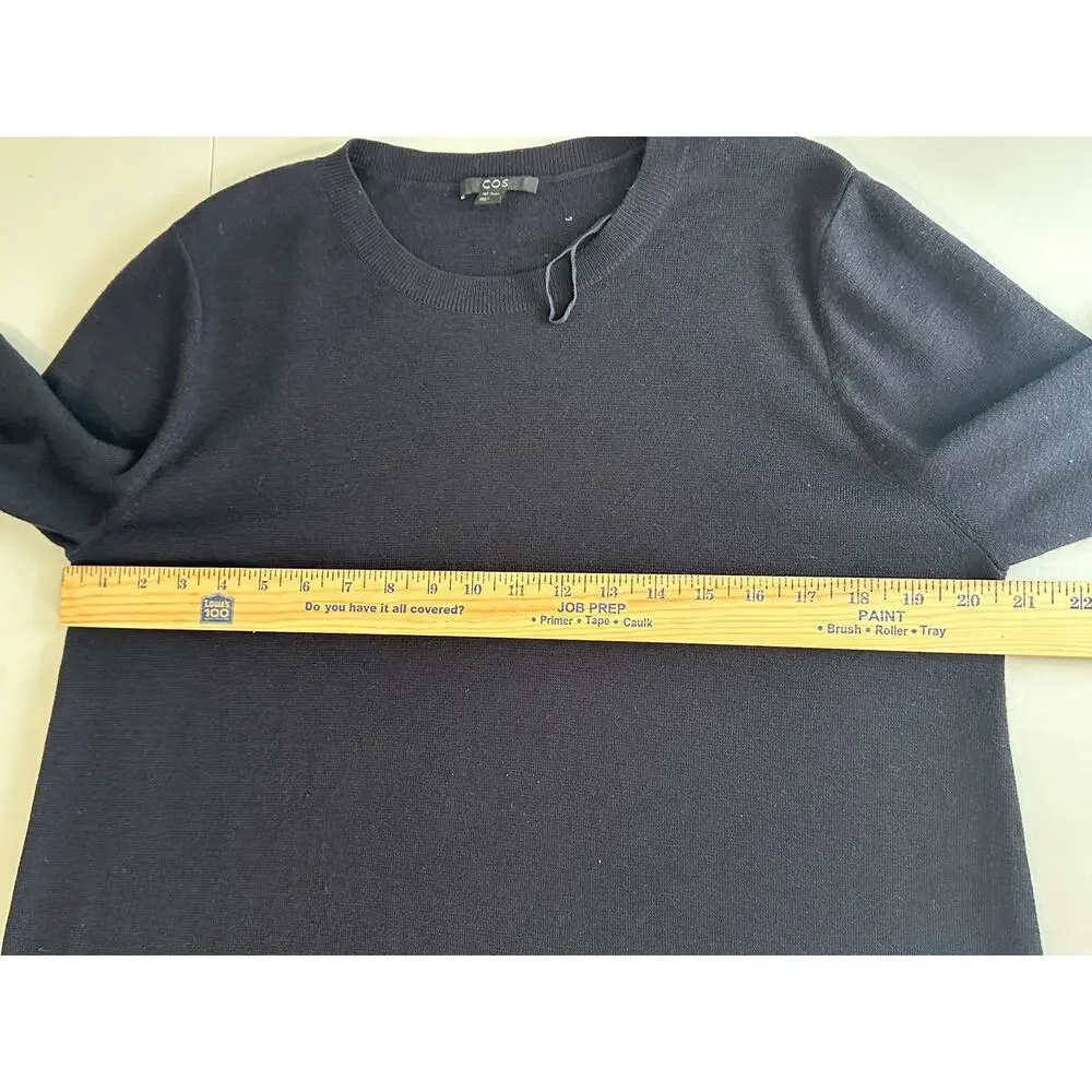 COS Navy Blue 100% Wool Scalloped Hem Sweater Womens Medium Crewneck Pullover